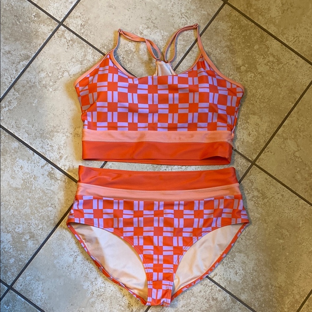 Orange and Purple Checkered Bikini Set